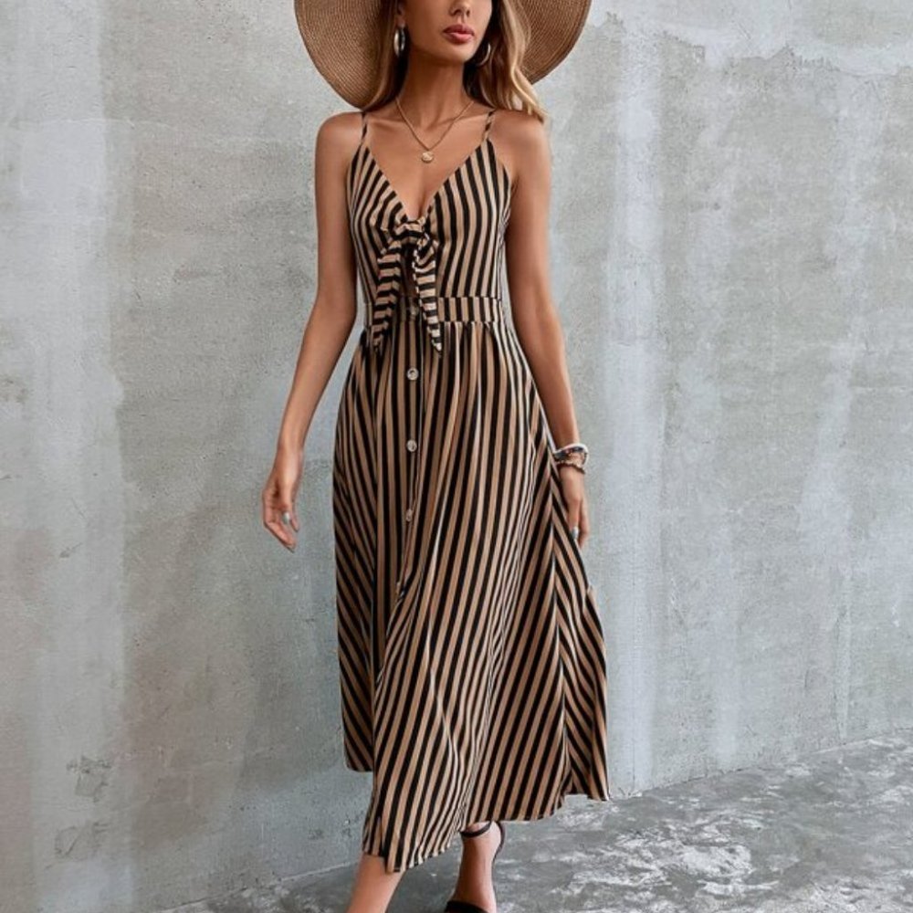 BOHO DOLLZ Striped peekaboo knot front cami dress - Picture 4 of 7